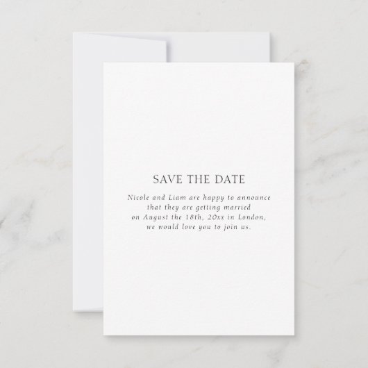 Save The Date Simple Elegant noir et blanc Photo et message (Dos)