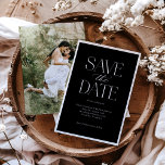 Save The Date Simple Elegant noir noir photo Script<br><div class="desc">Simple Elegant Black White Script Photo Save the Date dispose d'une bordure solide,  entouré d'un type moderne qui comprend un script de calligraphie.</div>