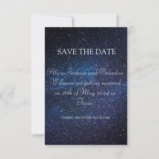 Save The Date Simple Elégant Photo Galaxy Céleste Texte Mariage (Dos)