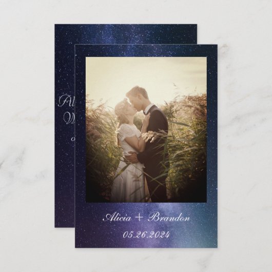Save The Date Simple Elégant Photo Galaxy Céleste Texte Mariage (Devant / Derrière)