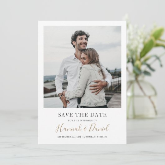 Save The Date Simple Élégant Photo Mariage Moderne Enregistrer L (Debout devant)