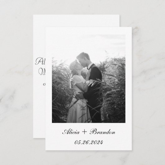 Save The Date Simple Elegant Photo Noir Blanc Texte Mariage (Devant / Derrière)