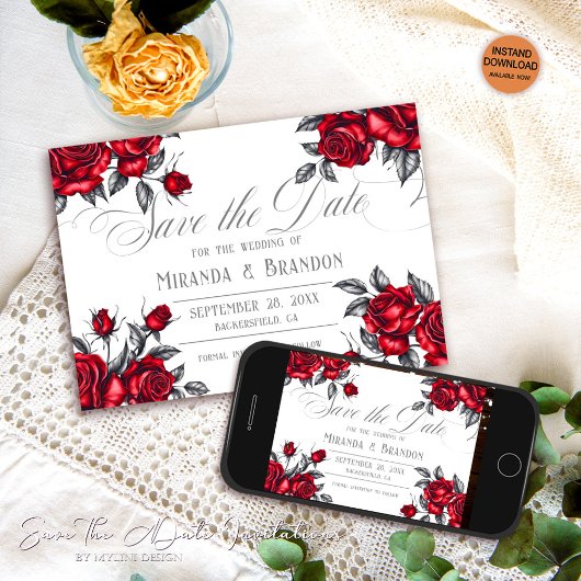 Save The Date Simple Elegant Rose Floral Mariage