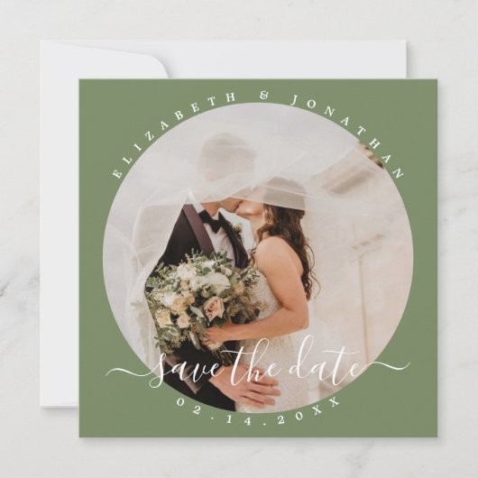 Save The Date Simple Elegant Sage Green Couple Mariage photo (Devant)