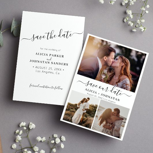 Save The Date Simple élégant script 3 photo collage mariage