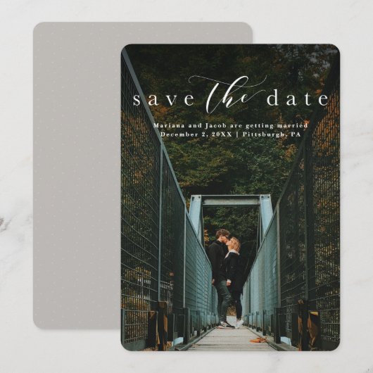 Save The Date Simple élégant script classique une photo (Devant / Derrière)