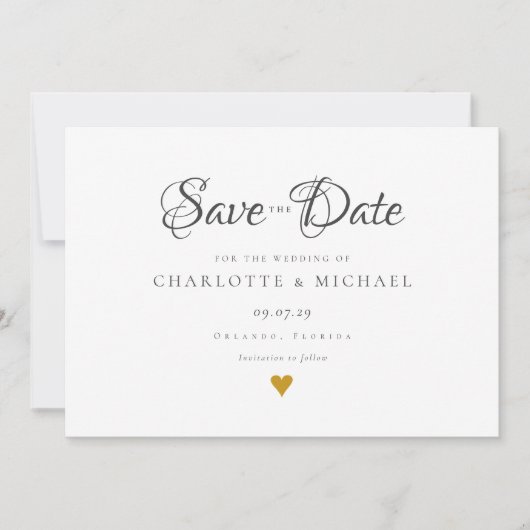 Save The Date Simple Élégant Script Cœur Doré Enregistrer La Dat (Devant)