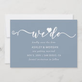 Save The Date Simple Élégant Script Dusty Blue Heart Nous faison (Devant)