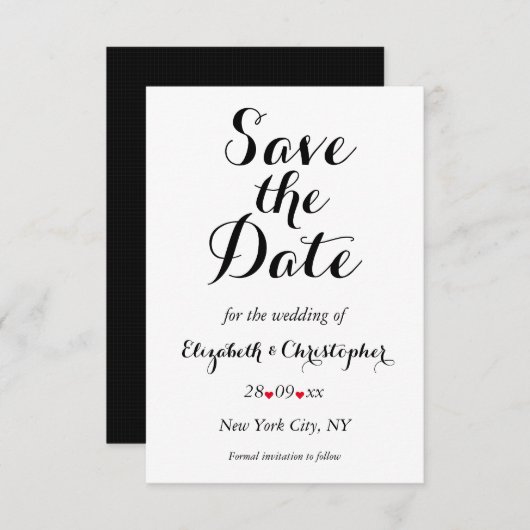 Save The Date Simple Élégant Script Mariage Blanc Engagement (Devant / Derrière)