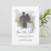 Save The Date Simple Elégant Script Moderne Aquarelle Photo Bleu (Debout devant)