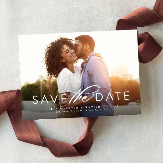 Save The Date Simple élégant script photo enregistrer la date