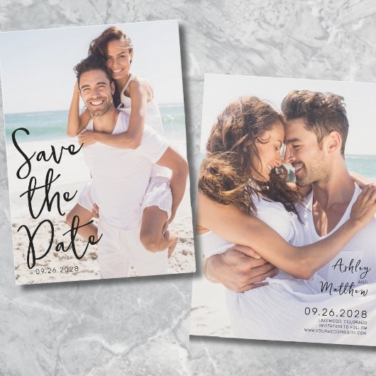 Save The Date Simple Élégant Script Photo Mariage