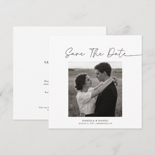 Save The Date Simple Élégant Script Photo Texte Mariage (Devant / Derrière)