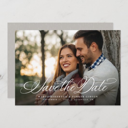 Save The Date Simple élégant script une photo horizontale (Devant / Derrière)