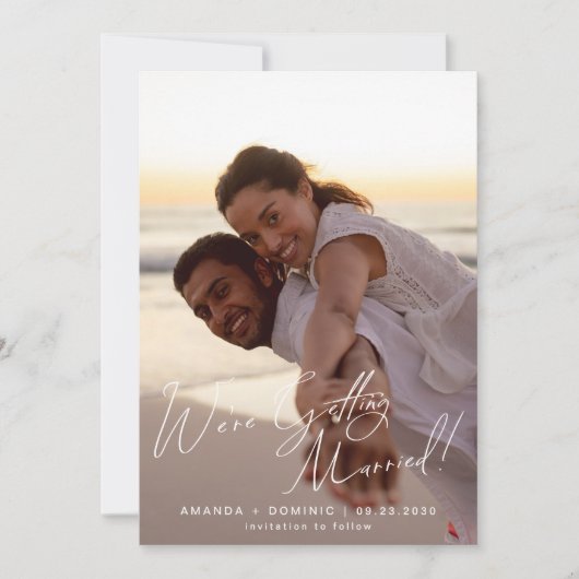 Save The Date Simple Elegant Script We're Getting Married Photo  (Devant)