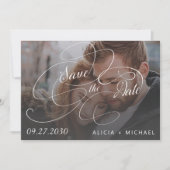 Save The Date Simple élégante calligraphie script photo mariage (Devant)