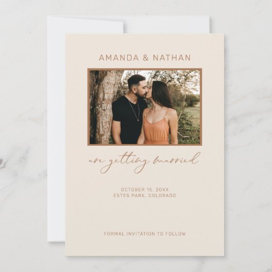 Save The Date Simple Elégante Photo Mariage beige (Dos)