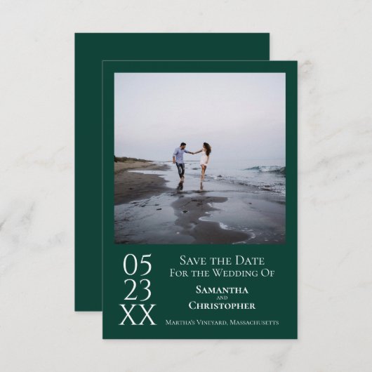 Save The Date Simple Emerald Green Modern Minimal Mariage photo (Devant / Derrière)