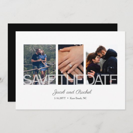Save The Date Simple Enregistrer la date 3 Mariage photo Fiançai (Devant / Derrière)