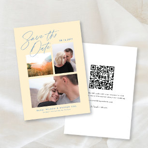 Save The Date Simple et élégant Jaune Trois Photos Manuscrit
