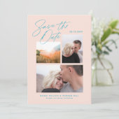 Save The Date Simple et élégant rose trois photos écriture manus (Debout devant)