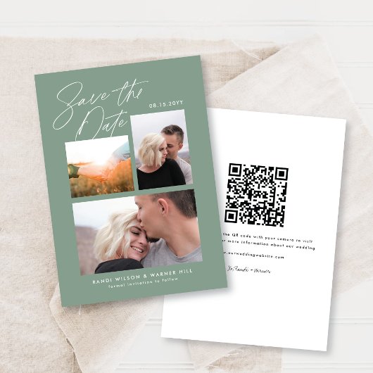 Save The Date Simple et élégant, trois photos vertes manuscrites