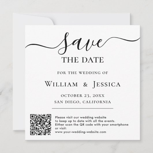 Save The Date Simple Et Moderne Avec Code QR De Script Minimalis (Devant)