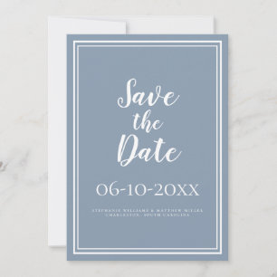 Save The Date Simple Faire Part Mariage Script Bleu Poussière