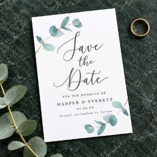Save The Date Simple Feuilles d'Eucalyptus & Mariage Calligraphi