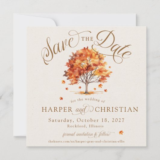 Save The Date Simple feutre d'automne Arbre Beige Photo Mariage  (Devant)