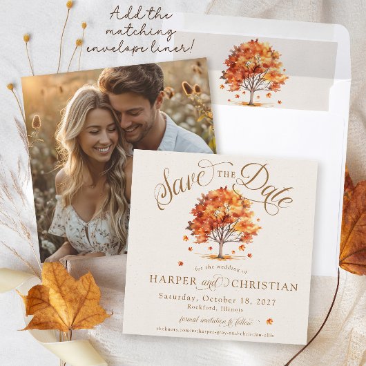 Save The Date Simple feutre d'automne Arbre Beige Photo Mariage