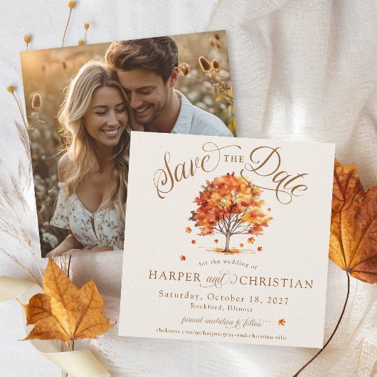 Save The Date Simple feutre d'automne Arbre Beige Photo Mariage