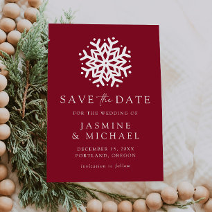 Save The Date Simple Flocon de Neige Bourgogne