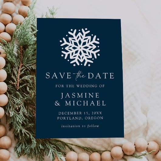 Save The Date Simple Flocon de Neige Navy