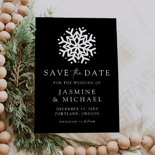 Save The Date Simple Flocon de Neige Noir et Blanc