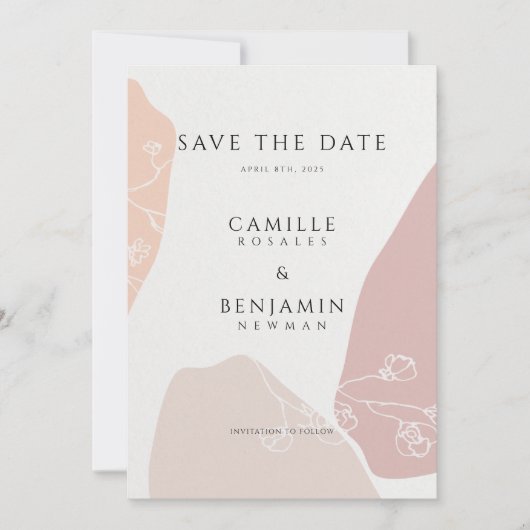 Save The Date Simple Floral Botanique Rose Pâle (Devant)