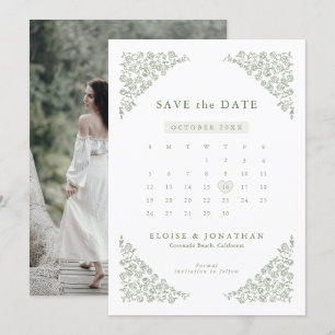 Save The Date Simple Floral Élégant et Intemporel Vert Sauge  Ph