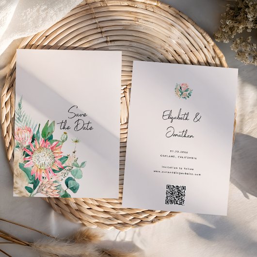 Save The Date Simple Floral Eucalyptus Herbe de Pampas Protéa