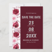Save The Date Simple floral rose bordeaux Script Enregistrer la (Devant)