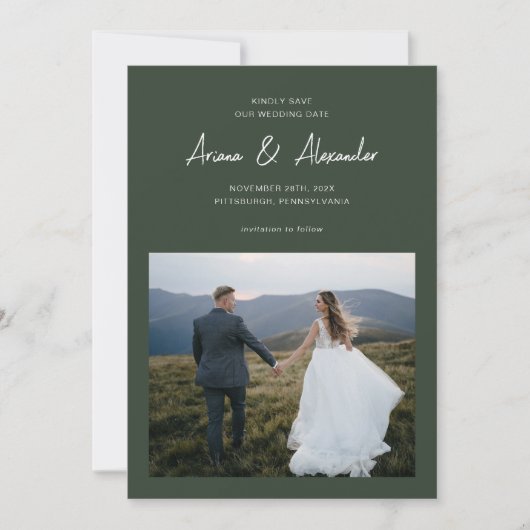 Save The Date Simple Forest Green Script Mariage photo (Devant)