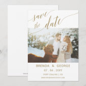 Save The Date Simple Gold Script Calligraphie Élégante Photo (Devant / Derrière)