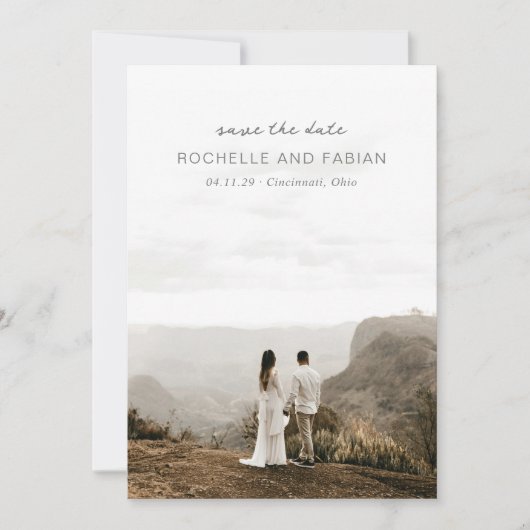 Save The Date Simple Gris Photo Mariage élégant (Devant)
