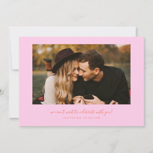 Save The Date Simple Heart Orange Pink Curved Frame Photo (Dos)