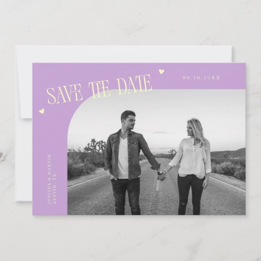 Save The Date Simple Heart Wisteria Lemon Curved Frame Photo (Devant)
