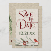 Save The Date Simple Hiver avec Mariage Cardinal (Devant / Derrière)