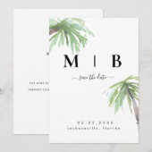 Save The Date Simple Initiales Mariage Tropical Vertical (Devant / Derrière)
