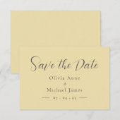Save The Date Simple Jaune Pastel & Écriture Blanche Mariage  (Devant / Derrière)