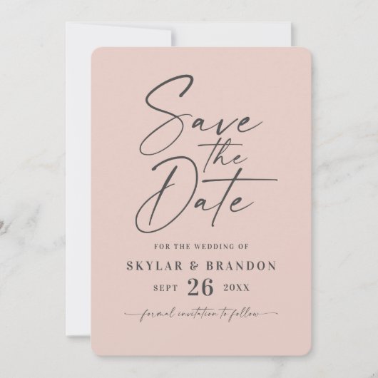 Save The Date Simple Light Blush Pink avec Script Photo Wedding (Devant)