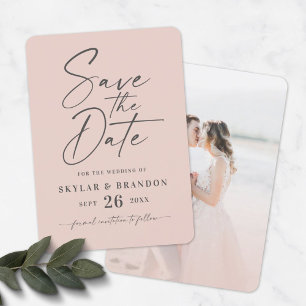 Save The Date Simple Light Blush Pink avec Script Photo Wedding