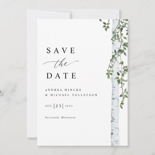 Save The Date Simple Mariage aux Arbres de bouleau (Devant)